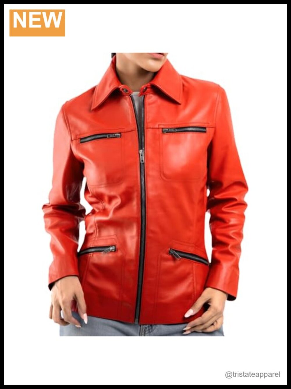 Genuine Leather Biker Jacket Women's Zip Front Moto Motorcycle Coat